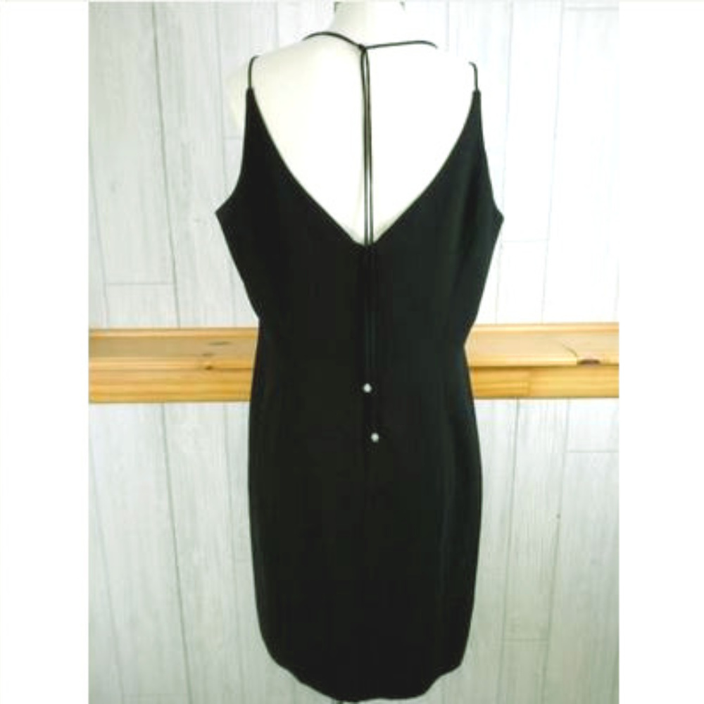 Formal LBD Little Black Dress with Back Tie Charm Accent, Open back, V neckline